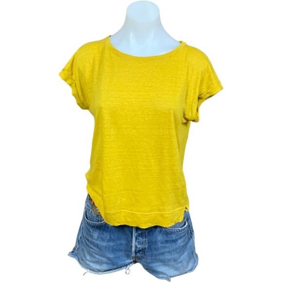 J. Crew Small Mustard Relax Fit Linen Tee Rolled Hem Short Sleeves T-shirt Basic - Picture 4 of 7